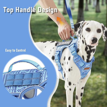 Dog Vest Harness for Medium Sized Dogs No-Pull Tactical Harness with 2 Metal Leash Clips, Easy On/Off with Neck Buckle, Adjustable Soft Padded Reflective Oxford Dog Vest with Easy Control Handle