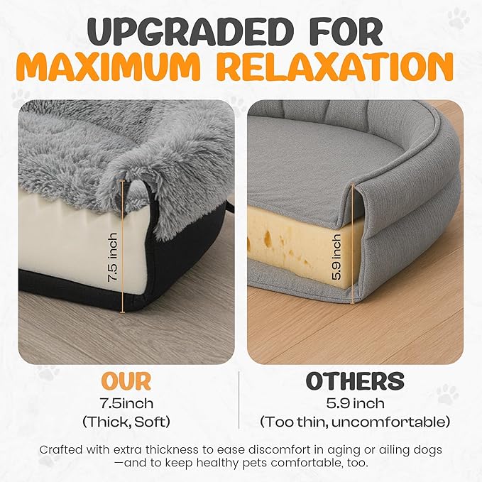 Fluffy Orthopedic Dog Bed for Small & Medium Dogs and Cats, Calming Plush Sofa Bed with Curved Bolster Support and Egg-Crate Foam Base, 35" Cozy Oval Pet Donut Bed with Washable Cover, Gray