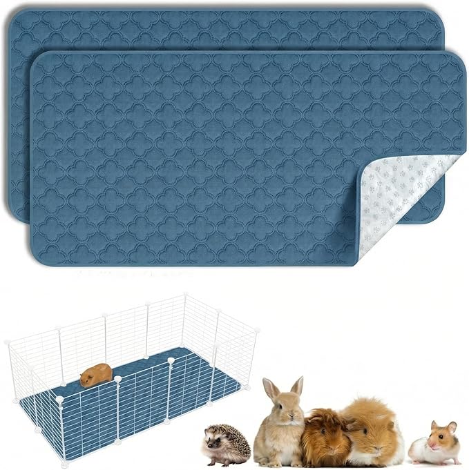 Washable Guinea Pig Cage Liner - 2 Pack Reusable Washable Pee Pads，Waterproof Guinea Pig Bedding for Small Animal - Rabbit Bunny Hamster Puppy (Blue, 24" X 47" - 2 Pack)