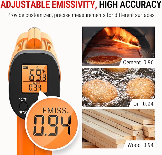 TempPro TP30 Infrared Thermometer Gun, Laser Thermometer for Cooking, Pizza Oven, Griddle, Engine, HVAC, Temperature Gun with Adjustable Emissivity & Max Measure -58°F ~1022°F (Previously ThermoPro)