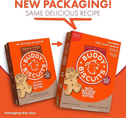 Cloud Star Buddy Biscuits 14 oz. Box of Grain-Free Crunchy Dog Treats Made with Natural Peanut Butter,(Pack of 2)