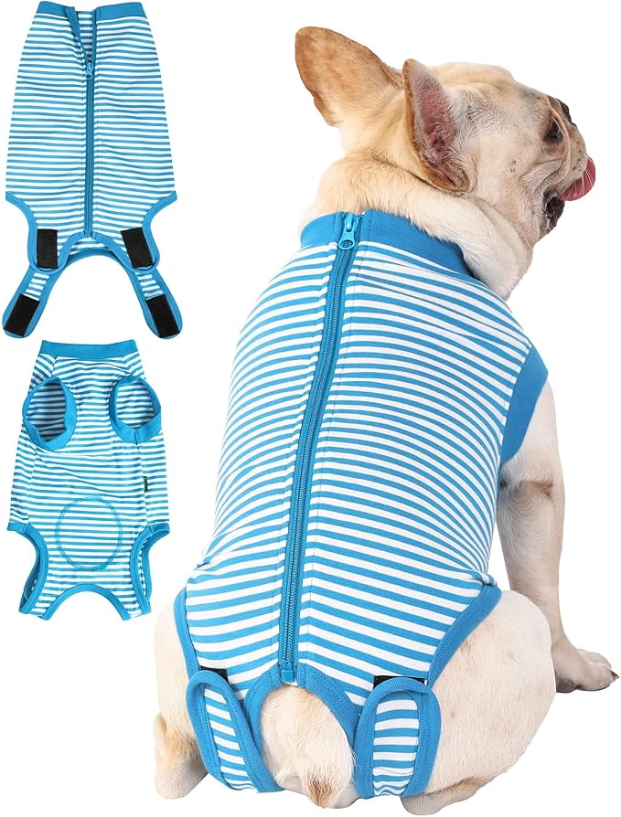 Dog Blue Recovery Suit for X-Small Female Spay,Male Dog Surgery Suit,Narrow Blue-White XS