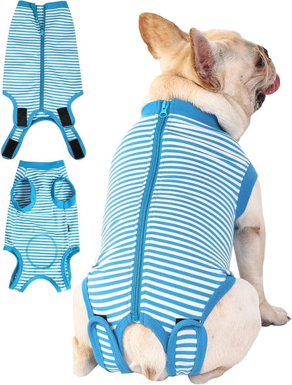 Dog Blue Recovery Suit for X-Small Female Spay,Male Dog Surgery Suit,Narrow Blue-White XS