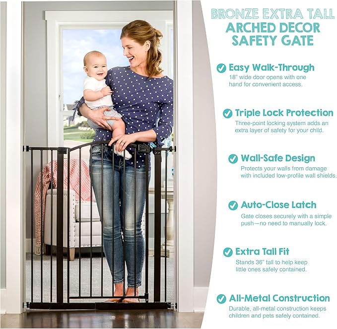 Regalo 36" Extra Tall Home Accent Arch Baby Gate for Doorways & Bottom of Stairs, Pressure Mount for Babies, Toddlers & Pets, Ages 6-24 Months, Tested & Safe, White