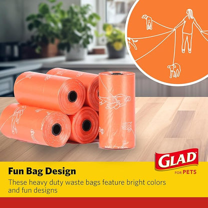Glad for Pets Large Dog Waste Bags, Scented, Tear-Resistant, 16 Rolls | Heavy Duty Dog Poop Bags for Fast and Easy Waste Cleanup | 16 Rolls Waste Bags, 240 Bags Total