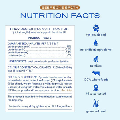 Native Pet Bone Broth for Dogs and Cats - Made with Real Beef Bone Broth, Dog Food Toppers for Picky Eaters- Provides Extra Hydration & Nutrition for Joint Strength, Immunity & Heart Health-192 Scoops