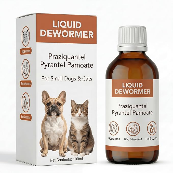Liquid DeWormer for Cats and Dogs, Praziquantel & Pyrantel Pamoate, Targets Tapeworm, Roundworm & Hookworm, Dewormer for Puppies(6-25 lbs) & Kittens, Broad Spectrum - 100mL