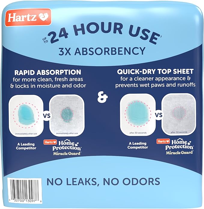 Hartz Miracle Guard Dog and Puppy Dog Pads Max Absorbency 24 Hour Use Odor Eliminating No Leaks, 2XL Size 20 Count