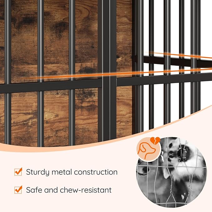 HOOBRO 38.6" Dog Crate Furniture, Wooden Dog Kennel Indoor, Heavy Duty Dog Cage for Small/Medium Dog, Decorative Side End Table, Rustic Brown and Black BF100GW03