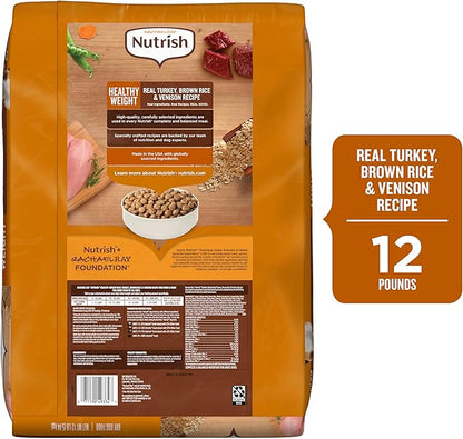 Nutrish Rachael Ray Healthy Weight Adult Dry Dog Food Real Turkey, Brown Rice & Venison Recipe, 12 lb. Bag