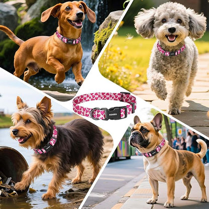 Kazazoo Dog Collar Cute and Soft Nylon Puppy Collar Girl, Adjustable Dog Collars for Small Medium Dogs, Hot Pink Heart-XS