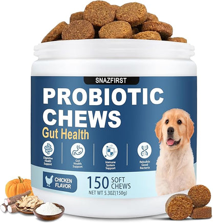 Probiotics for Dogs, Dog Probiotics Chews for Digestive Health & Gut Health, Improve Immune System,Constipation & Diarrhea Relief(Chicken Flavor, 150 Chews)