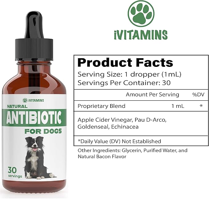 Natural Dog Antibiotics - Antibiotics for Dogs - Yeast Infection Treatment for Dogs - Dog Yeast Infection Treatment - Itch Relief - 1 fl oz - Bacon Flavor