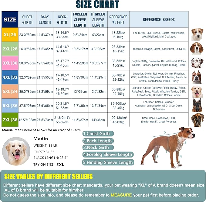 Yeapeeto Dog Onesie Surgery Recovery Suit for Large Medium Bodysuit Dogs Pajamas PJS Full Body for Shedding, Prevent Licking, Wound Protection, Cone Alternative (4X-Large (Pack of 1), Red)