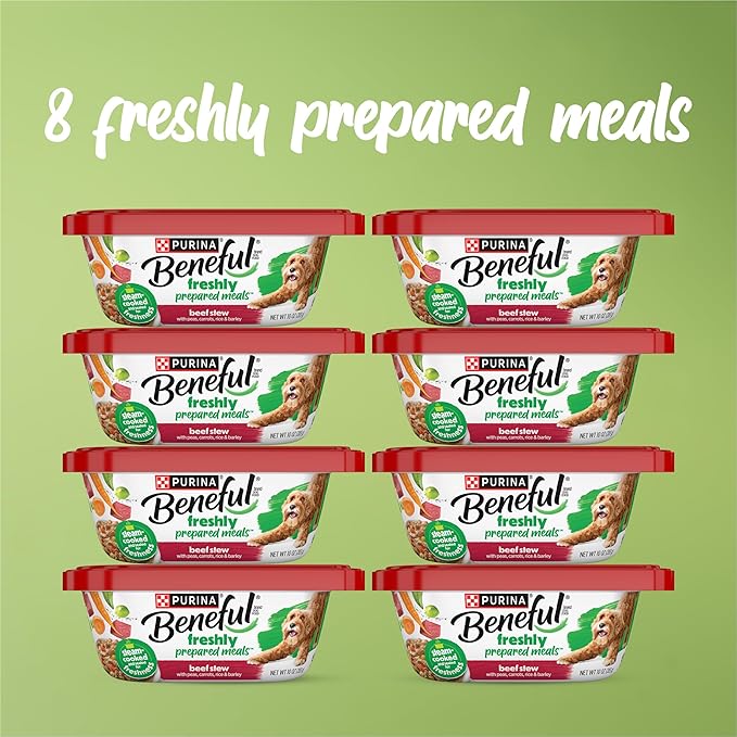Purina Beneful Wet Dog Food Freshly Prepared Meals Beef Stew with Peas, Carrots, Rice, and Barley - (Pack of 8) 10 oz. Tubs
