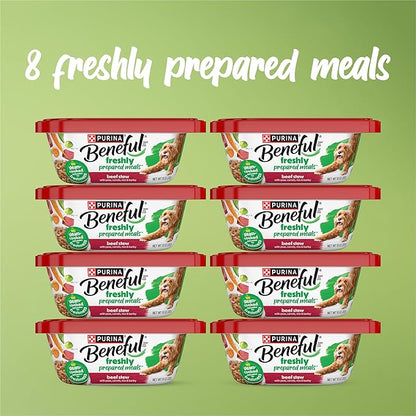 Purina Beneful Wet Dog Food Freshly Prepared Meals Beef Stew with Peas, Carrots, Rice, and Barley - (Pack of 8) 10 oz. Tubs