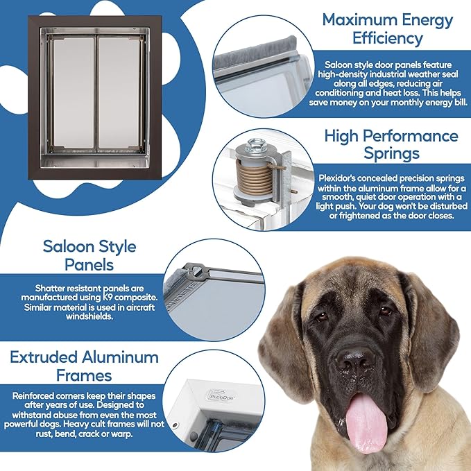 Plexidor Wall Mount Pet Doors for Cats and Dogs - Energy Efficient Pet Freedom - Bronze