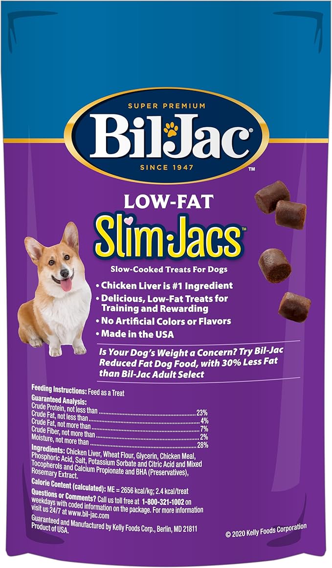 Bil-Jac SlimJacs Low-Fat Dog Treats, Real Liver, Weight Management, 4 oz