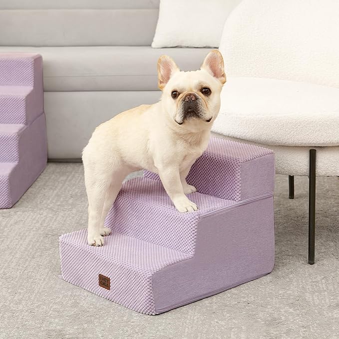 EHEYCIGA Dog Stairs for Small Dogs 13.5" H, 3-Step Dog Steps for Couch Sofa and Chair, Pet Steps for Medium Cats, Non-Slip Balanced Pet Ramp Indoor, Lilac