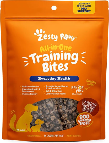 Zesty Paws Training Treats for Dogs & Puppies - Dog Treats for Training - Healthy Dog Chews for Hip, Joint & Muscle Health - for All Breeds and Ages - PB Flavor - 12oz