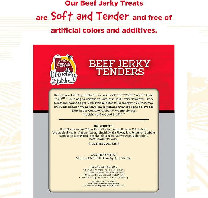 Country Kitchen Beef Jerky Tender Dog Treats, Made with Real Beef, High Protein, Low Fat, No Artificial Colors, 32 oz