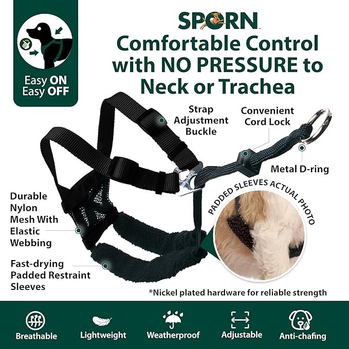 Sporn No Pull Dog Harness, Durable Nylon Mesh Harness for Large Dogs, No Choke Design, Padded Restraint Sleeves, Adjustable Fit, Easy On/Off, Large/XL for Extra Large Breeds, Black