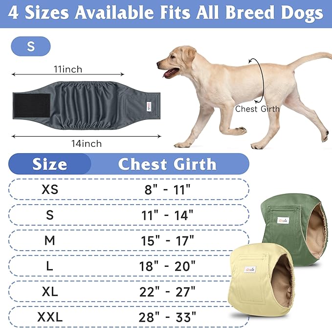 5 Pack Dog Diapers Male Reusable, Premium Belly Bands for Dogs, High Absorbing Male Dog Pee Wraps for Doggie in Incontinence or Excitable Urination Gray,Green,Brown M