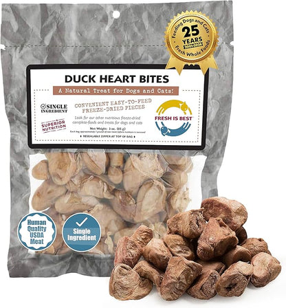 Fresh Is Best Duck Heart Freeze Dried Dog Treats – Raw Freeze Dried Cat Treats in Resealable Zipper Bag – High-Protein for Dogs & Cats – Made in The USA