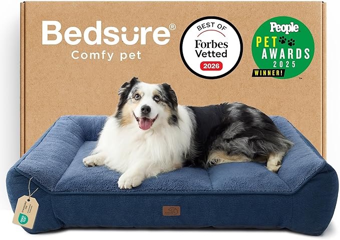 Bedsure SupportMax™ XL Orthopedic Dog Beds Large Sized Dog - As Seen on TV Extra Thick Supportive Dogs Couch with Waterproof Washable Cover, Extra Large Pet Bed Sofa with Soft Sherpa, Blue