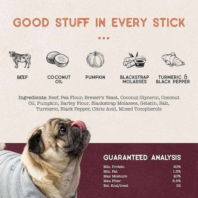 Dog Treat Naturals Superfood Sticks, Beef & Pumpkin, 10oz Bag | Dog Chew Sticks | All-Natural, Pet Training Treats | Joint-Skin-Coat Health | USA Made