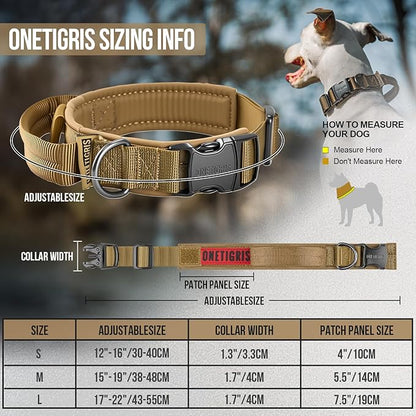 OneTigris Tough Dog Collars, Tactical Dog Collar with Handle, Milltary Adjustable Dog Collar with Heavy Duty Metal Buckle for Training (Large (Pack of 1), Brown)