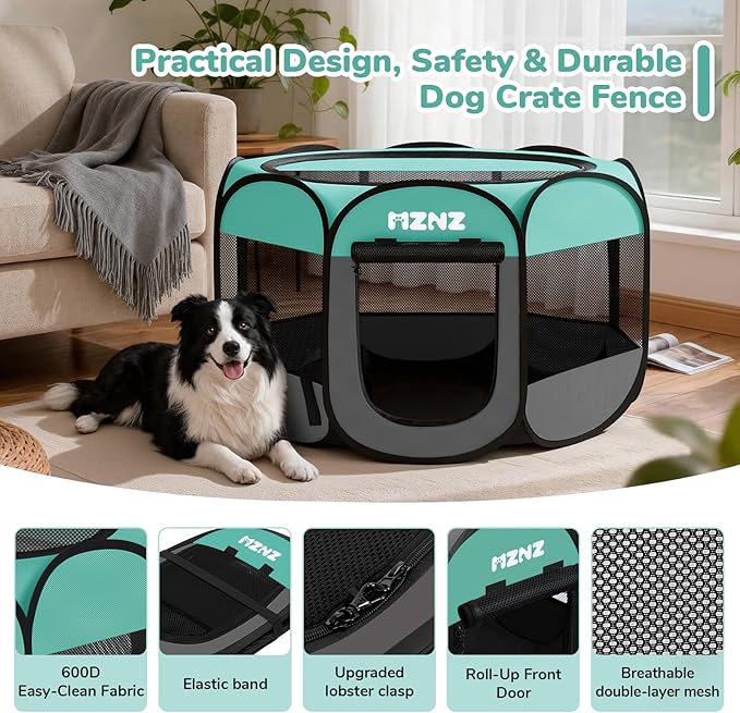 Dog Playpen, Portable Puppy Pet Crate Indoors for Small/Medium/Large Dogs Cats Rabbits, Foldable Dog Cage Enclosure for Outdoor, Pop Up Dogs Tent Kennel with Carrying Case, Blue