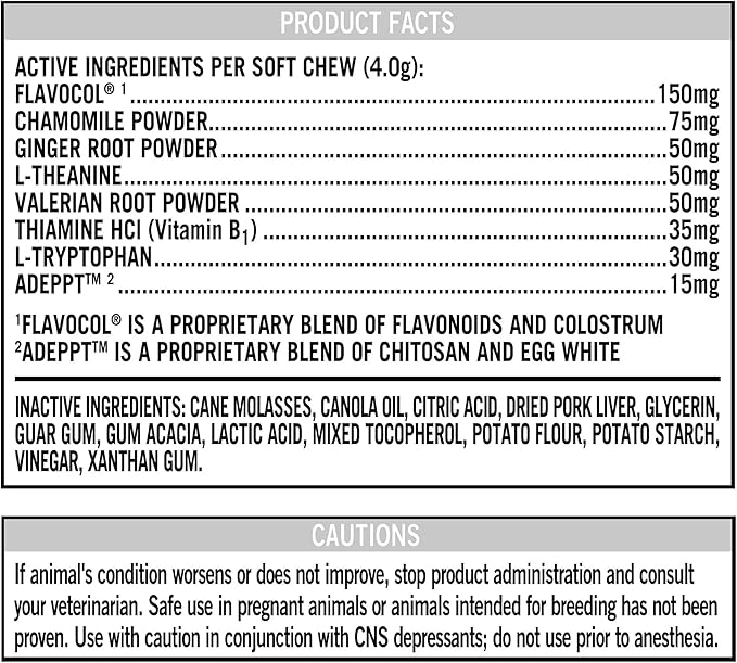 Pure Balance Pro+ Calming Supplement for Dogs, Veterinarian Formulated Soft Chews with Chamomile, Valerian Root, L-Tryptophan, Ginger Root, and FlavoCol – Stress & Anxiety Relief (8.26 oz)