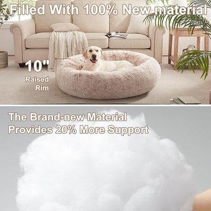 45 inches Donut Dog Bed for Extra Large Dogs,Calming Fluffy Round Jumbo Pet Bed with Removable & Washable Cover, Fits up to 120 lbs Pets (Brown,XL)