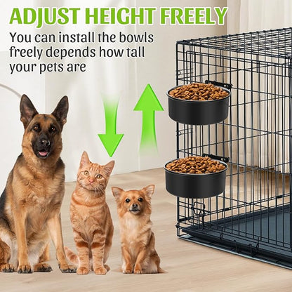 Dog Bowls for Crate, 54oz & 34oz Kennel Bowls Mountable & Non Slip Rubber Base ‌Dual Purpose Stainless Steel Dog Food and Water Bowl Set for Large and Medium Pets, Cats, Puppy, Dogs