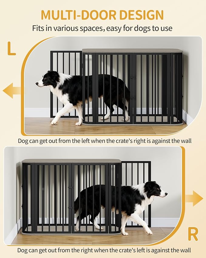 Hzuaneri 39.4'' Dog Crate Furniture, L Indoor Dog Kennel Dogs Cage, Modern Decorative Pet House for Small/Medium/Large Dogs, Anti-Chew & Anti-Escape, Kennel End Side Table, Greige Black DFC88705B
