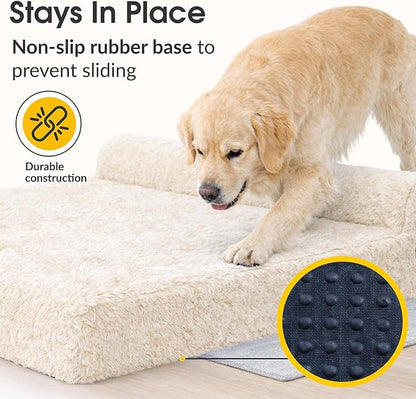KOPEKS Orthopedic Memory Foam Dog Bed 7" Inch Thick Extra Large Dog Bed with Pillow Fluffy Brown 50"x34"x10" Includes Waterproof Liner & Durable Removable Cover with Smart Design
