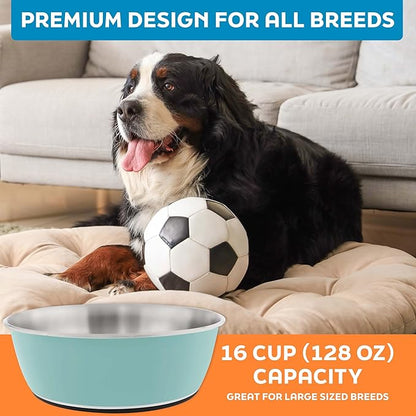 Master Pet Supply Stainless Steel Dog Bowls Set of 2 (128 Oz Each) with Non-Slip Rubber Base - Aqua Sky - Basic Dog Food Bowl Water & Food Bowls for Small Medium Large Dogs & Cats, Metal Dish