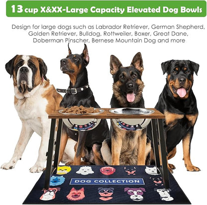 Elevated Dog Bowls for Large Extra Large Dogs with Mat, 4 Height Adjustable, 2 Stainless Steel Dog Bowls 3000ml,101oz