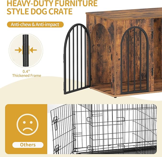 Hzuaneri 26.8'' Wooden Dog Crate Furniture, Indoor Dog Kennel Dogs Cage for Small Dogs, Heavy Duty Dog Crates Decorative Pet House End Side Table TV Stand, Rustic Brown DFC85501B