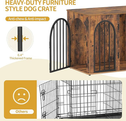 Hzuaneri 26.8'' Wooden Dog Crate Furniture, Indoor Dog Kennel Dogs Cage for Small Dogs, Heavy Duty Dog Crates Decorative Pet House End Side Table TV Stand, Rustic Brown DFC85501B
