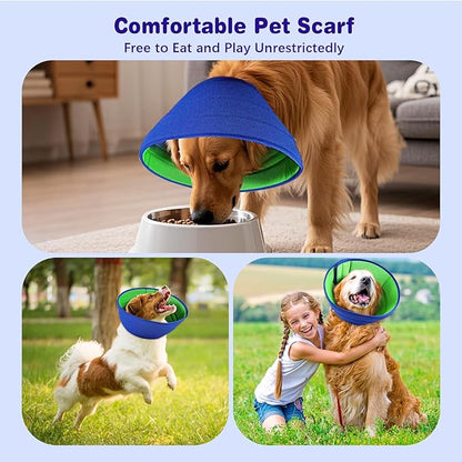 Soft Dog Cone for Dogs After Surgery, Breathable Pet Recovery Collar with Double-Layer Design (Green-Blue, L+)