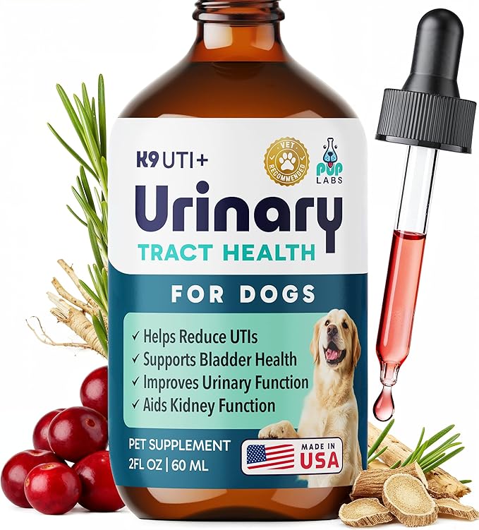 K9 UTI+ All-Natural Urinary Tract for Dogs, UTI, Bladder, Kidney and Incontinence Support, Dog UTI Treatment with Cranberry and D-Mannose, Easy-to-Use Drops for All Ages and Breeds, 2 fl oz