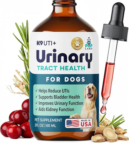 K9 UTI+ All-Natural Urinary Tract for Dogs, UTI, Bladder, Kidney and Incontinence Support, Dog UTI Treatment with Cranberry and D-Mannose, Easy-to-Use Drops for All Ages and Breeds, 2 fl oz