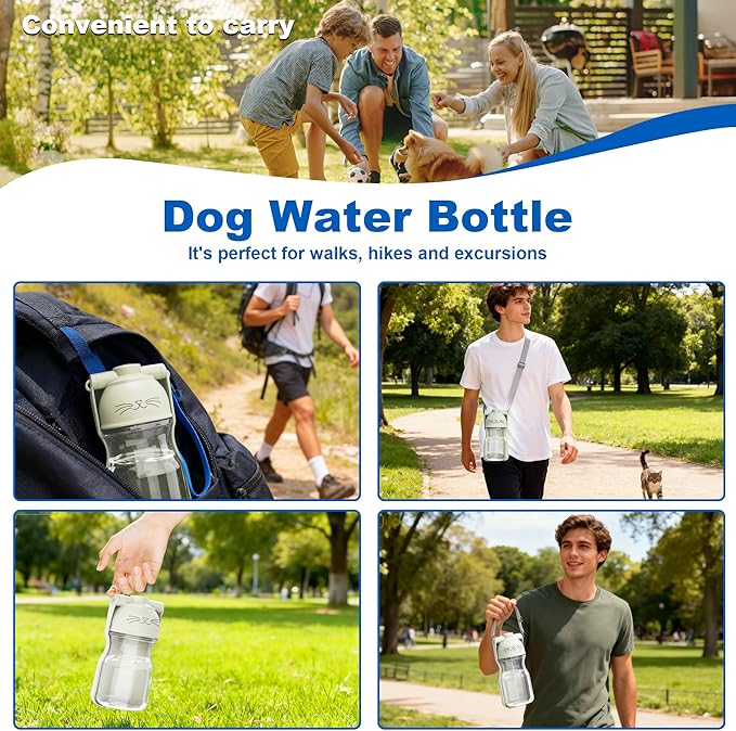 Dog Water Bottle, Portable Leak-Proof Water Dispenser with Drinking Bowl for Dogs and Cats, Travel Puppy Fountain Pet Water Bottle for Hiking Walking Outdoor (A012B-white)