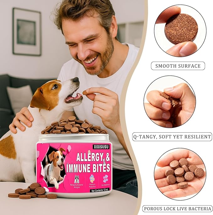 XIXSUSU Allergy Relief Chews for Dogs 12 oz | Itch & Hot Spot Relief for Skin & Coat Health | Grain Free Soft Chews for Dog Allergies | Gut Health for Dog Allergies & Sensitive Stomach