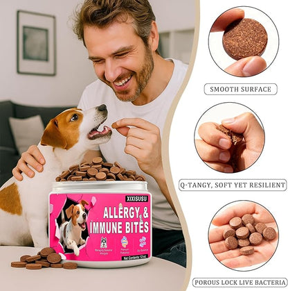XIXSUSU Allergy Relief Chews for Dogs 12 oz | Itch & Hot Spot Relief for Skin & Coat Health | Grain Free Soft Chews for Dog Allergies | Gut Health for Dog Allergies & Sensitive Stomach