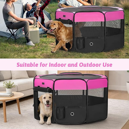 PETSFIT 45.5" Dog Playpen Indoor/Outdoor-Jump-Proof 28.5" Height with Removable Waterproof Mat & Zippered Roof | RV, Camping, Travel Dog Pen | Whelping & Cat Observation Space(45.5"L x 45.5"W x 28.5H)