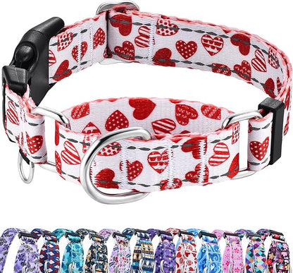 Valentines Reflective Martingale Collar for Dogs with Quick Release Buckle Cute Girl No Pull Dog Collars (Red Heart, Medium)
