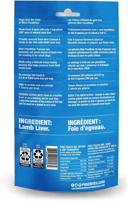 PureBites Mini Lamb Liver Freeze Dried Dog Treats, 1 Ingredient, Made in USA, 2.4oz
